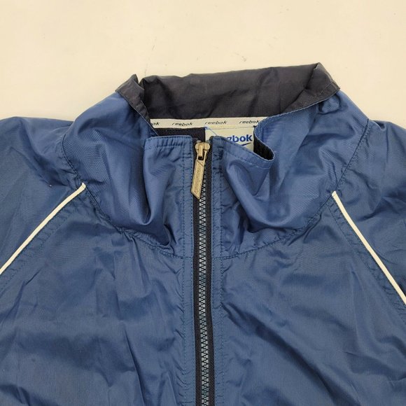 Reebok Mens Windbreaker Jacket Spellout Logo Blue White Stripes Size XL - Picture 4 of 9